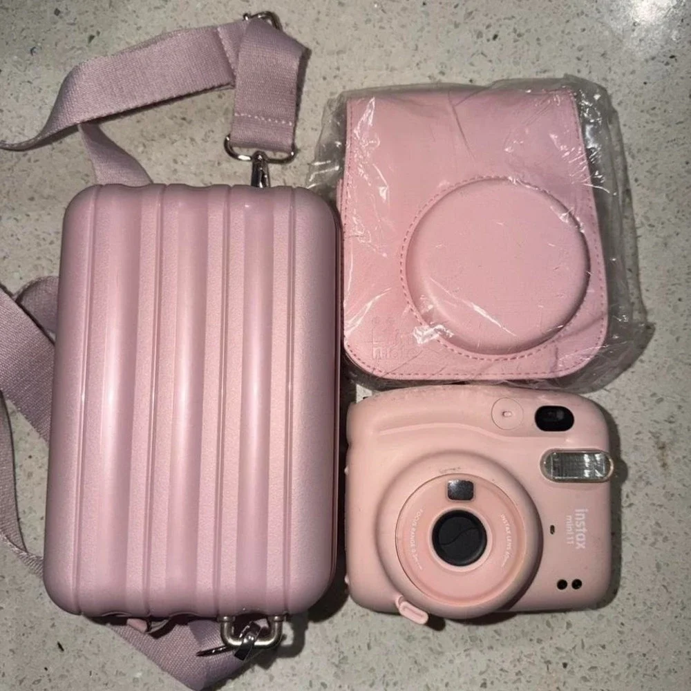 Pink Instax Mini 9 camera with‎ 2 case and strap no battery cover